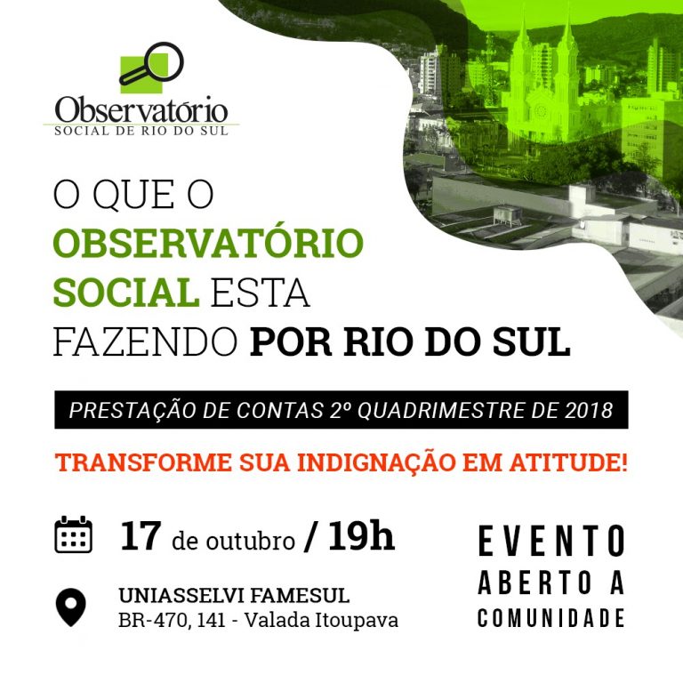 Convite para 2a. Prestação de contas de 2018 – OS Rio do Sul